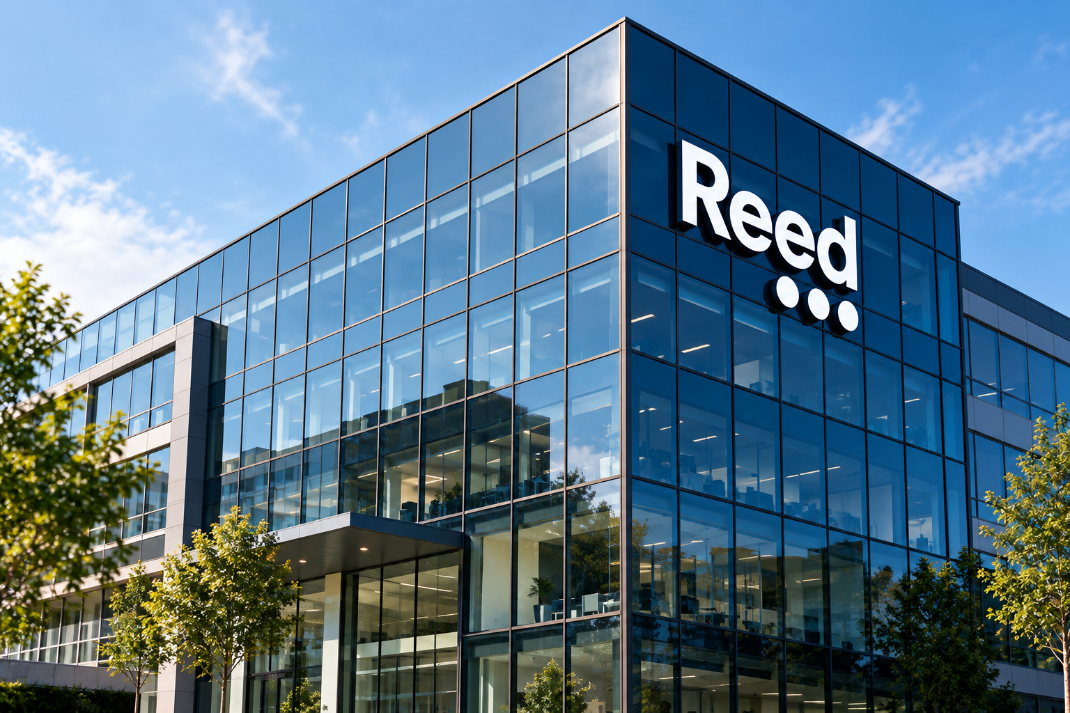 A Reed office building with the Reed logo